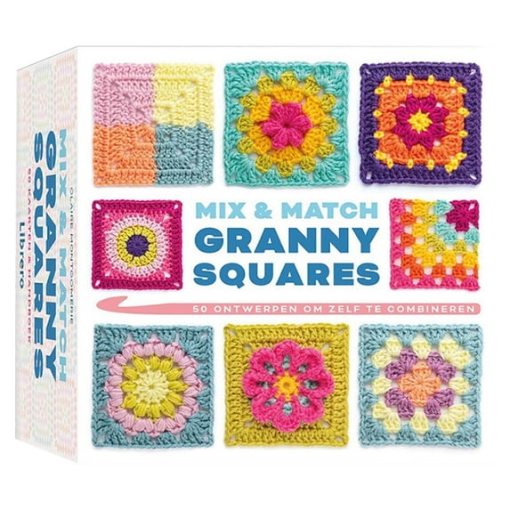 Isasaka Granny Square Card Kit, 50 Mix & Crochet Designs for Beginners, Portable DIY Craft Kit with Step-by-Step Guide and Joining Techniques (Multicolor B)