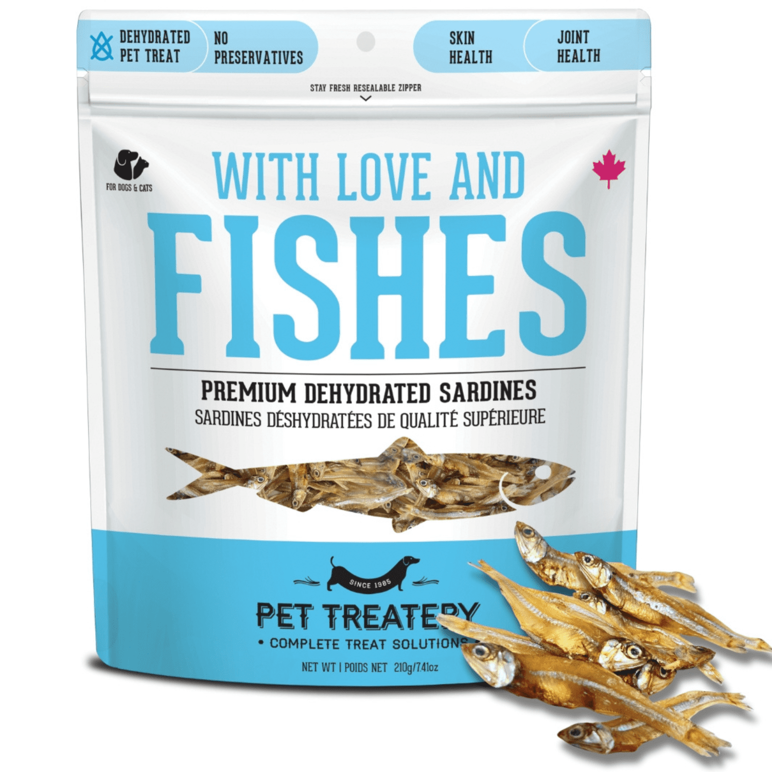 The Granville Island Pet Treatery Pure Proteins with Love and Fishes Sardine Treats for Dogs & Cats, 210 Gram