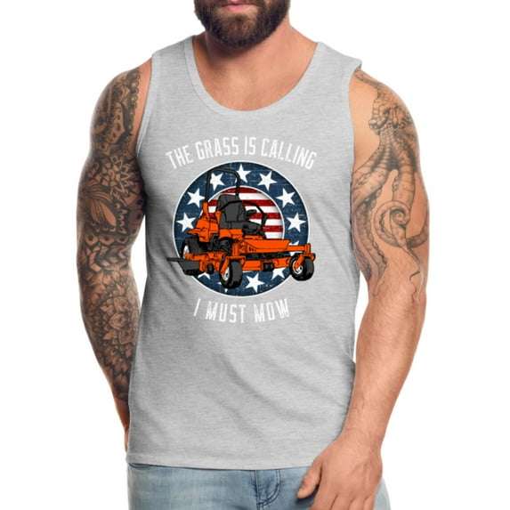 The Grass Is Calling I Must Mow Funny Lawn Mowing Men’s Premium Tank