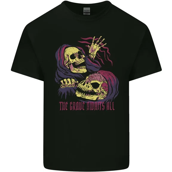 The Grave Awaits All Grim Reaper Skulls with a Goth Macabre Dark Unisex T-Shirt, up to size 5XL