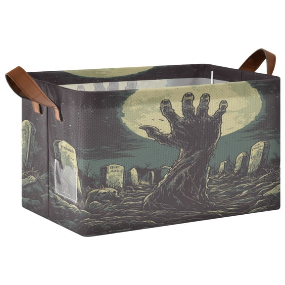 The Graveyard Of Horrors Storage Basket Soccer Plaid Fabric Hoard Box Oversized Collapsible Closet Organizer with Metal Iron Frame 16.911.410in
