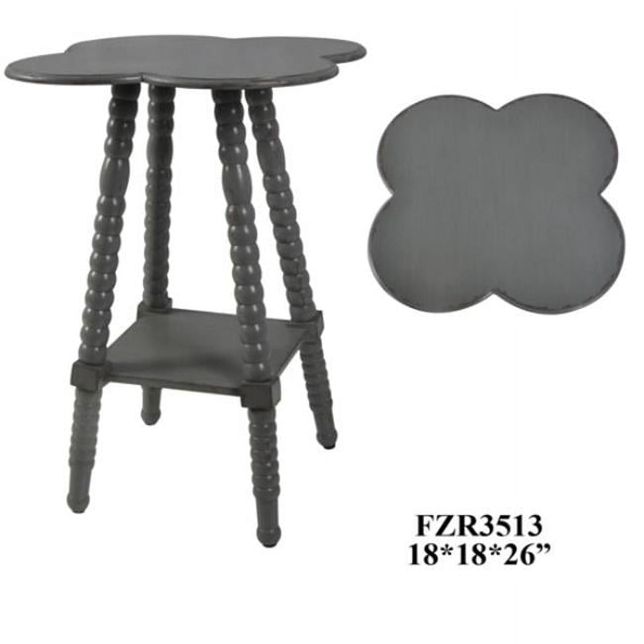 Round Gray Wood Clover Accent Table with Lower Shelf