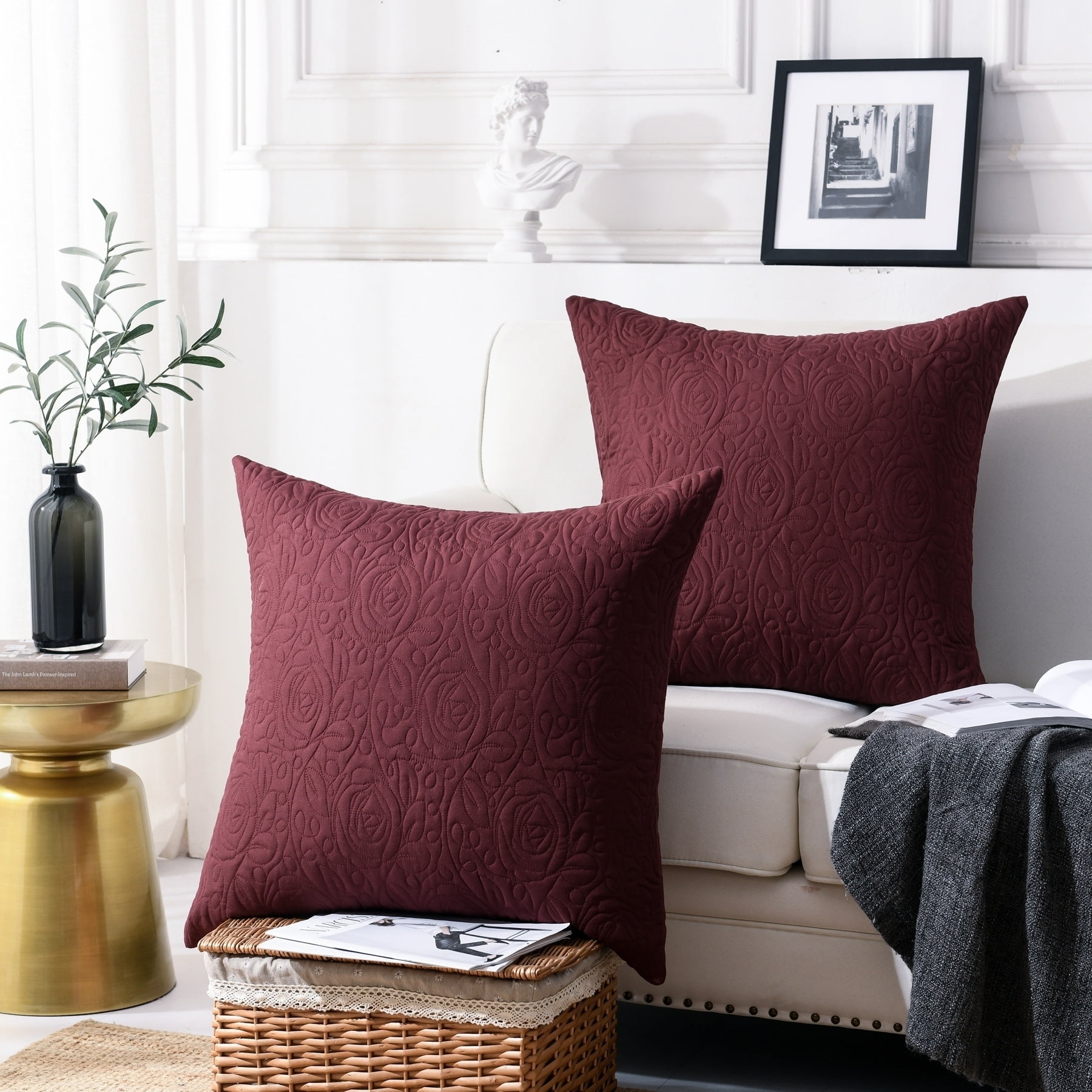 MarCielo Red Embroidered Euro Sham Covers 26x26