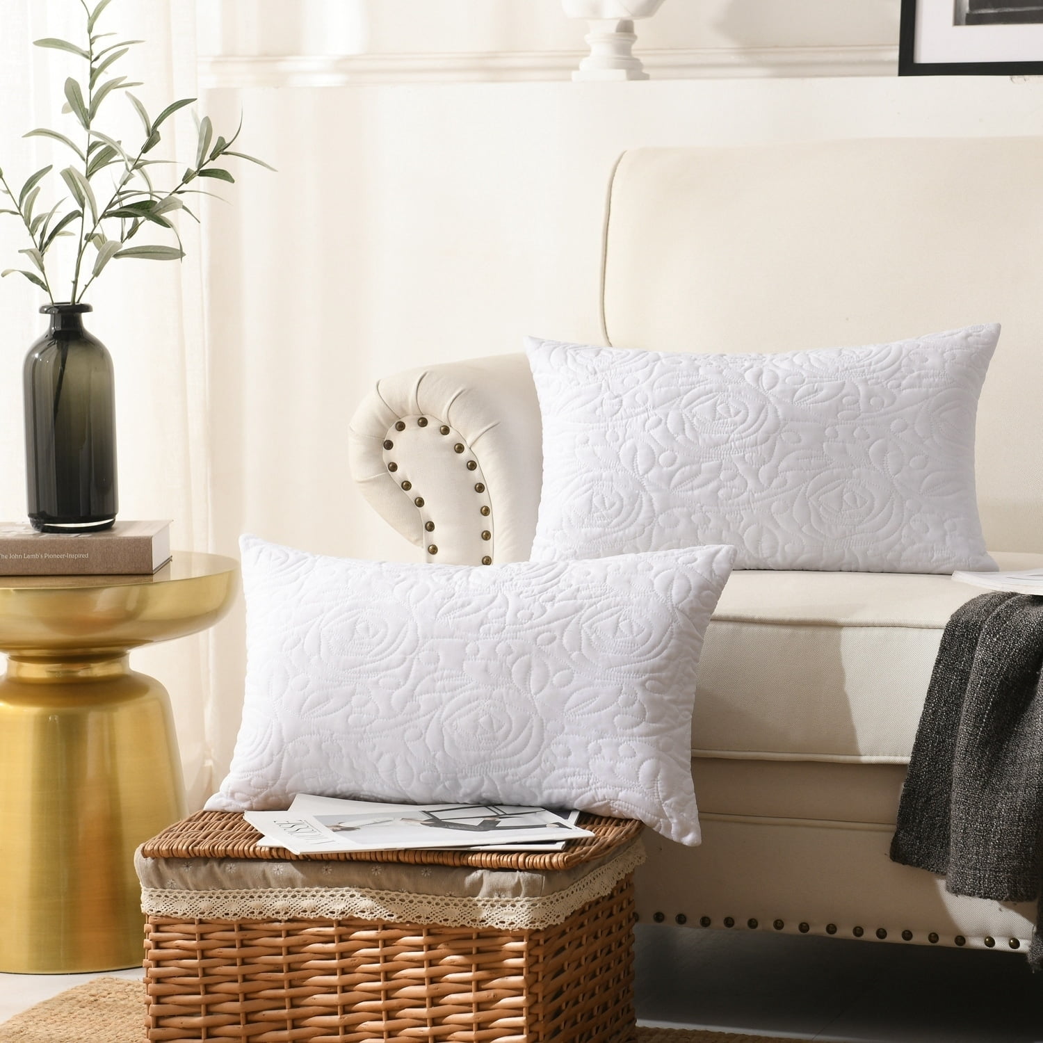 White Embroidered Cotton Polyester Euro Sham Set