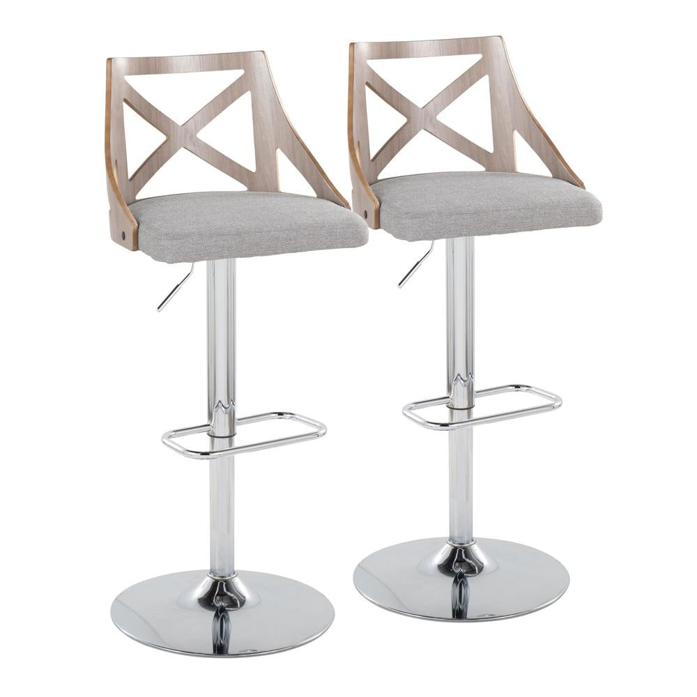 Gray Adjustable Swivel Bar Stools with Metal Base