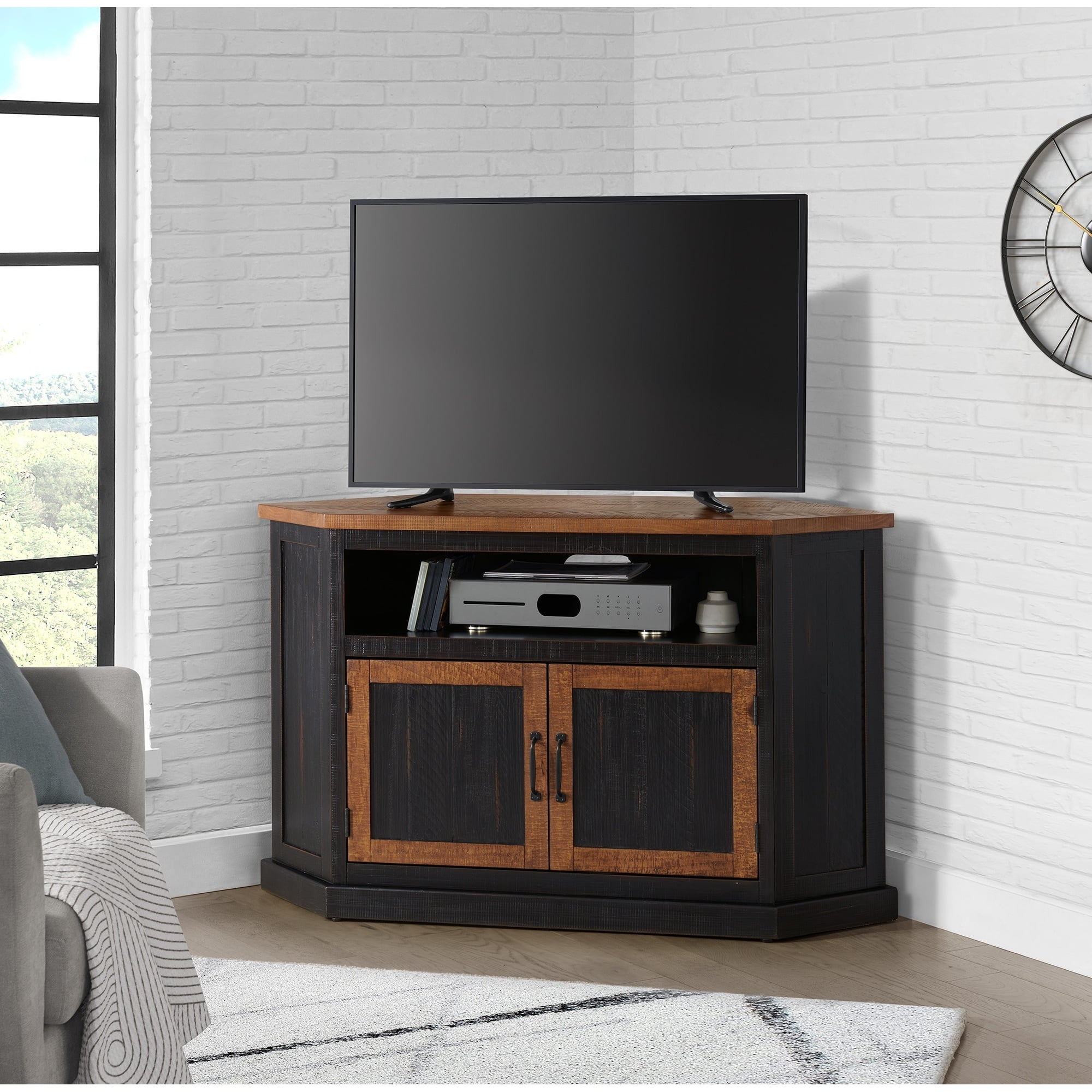 The Gray Barn  Danebury Rustic 50-inch Solid Wood Corner TV Stand Black and Honey Wood Finish,Pine Finish Wood,Pine N/A Farmhouse,Rustic