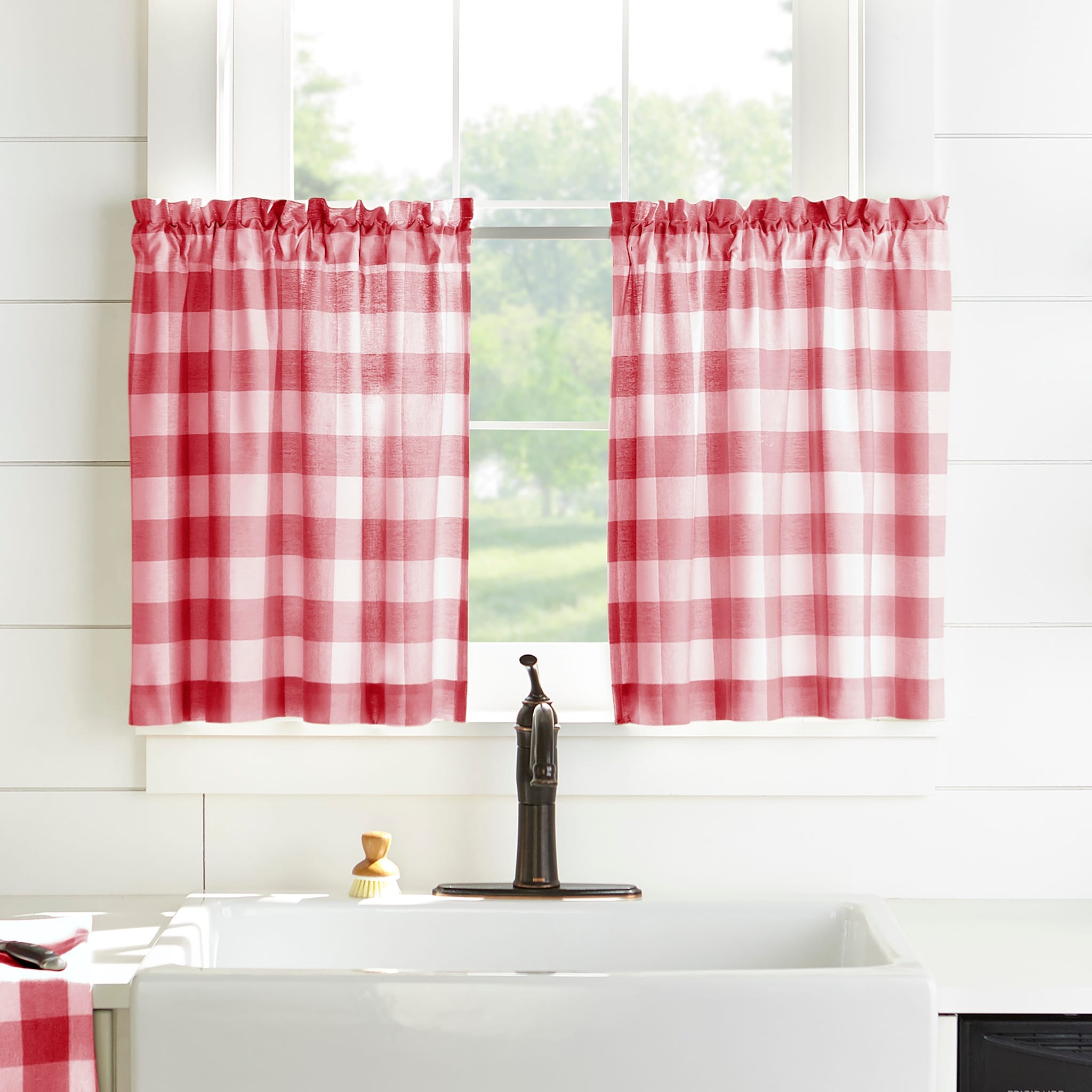 The Gray Barn Emily Gulch Buffalo Check Kitchen Curtain Tier Set Red ...