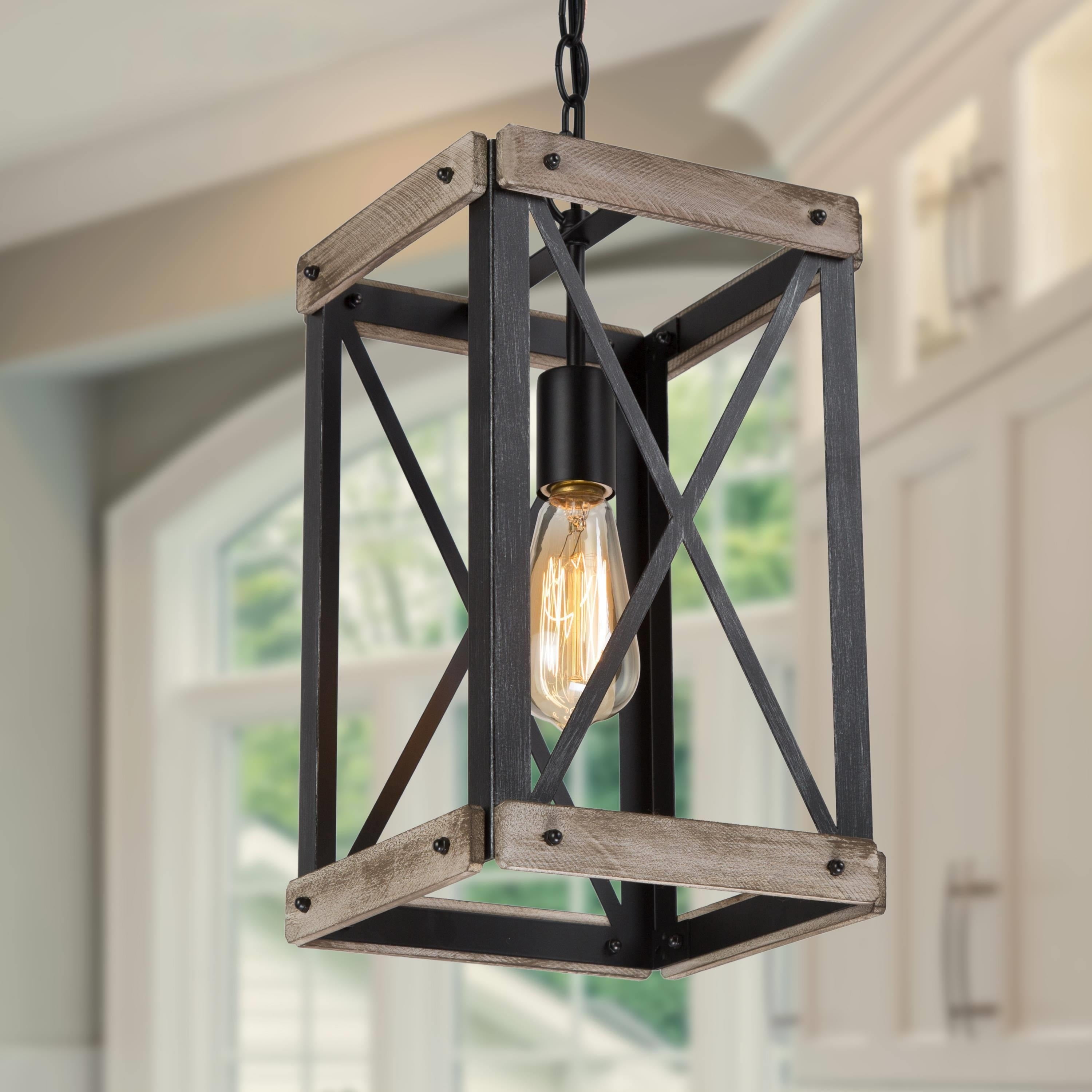 The Gray Barn Farmhouse French Country 1-Light Pendant Wood Cage