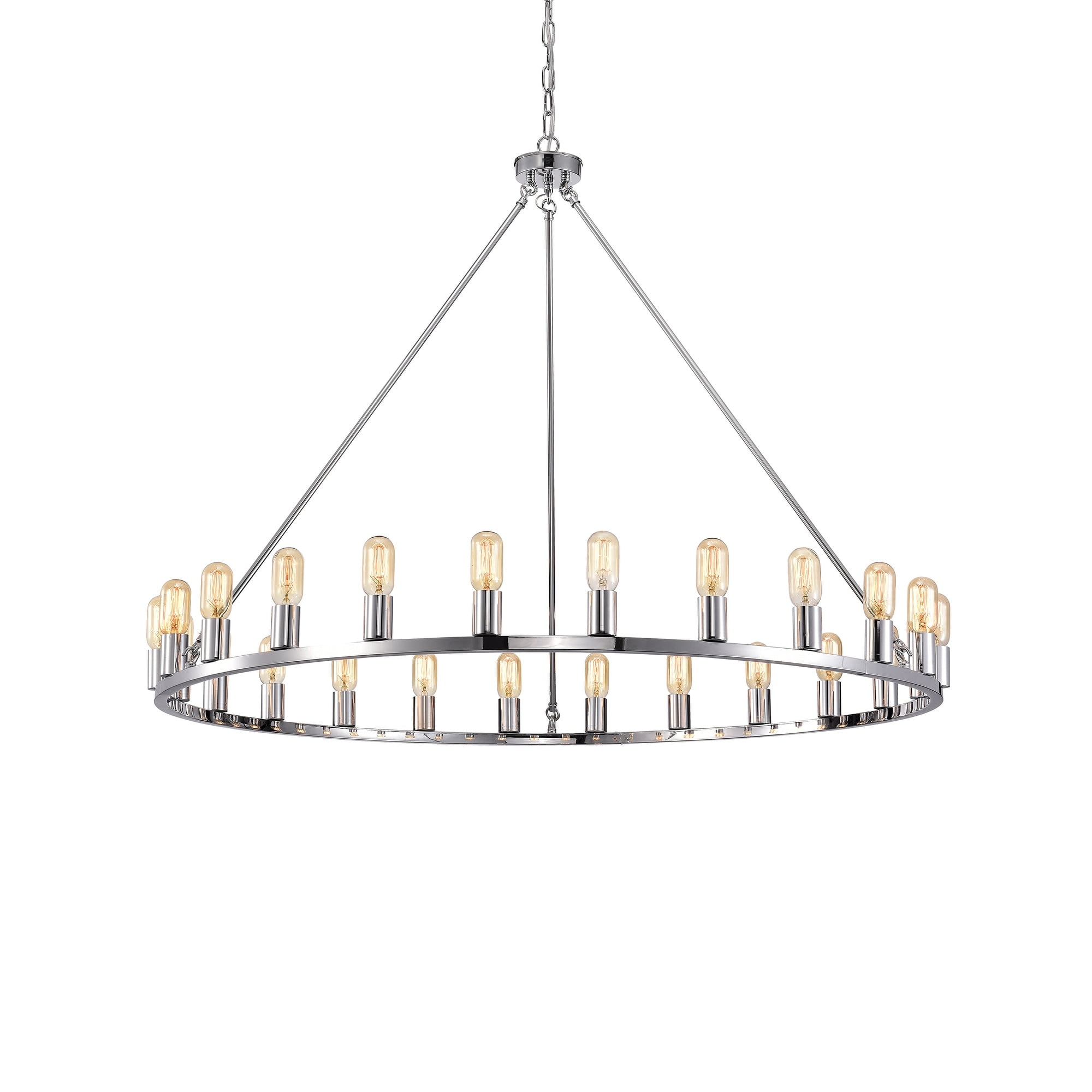 The Gray Barn Liam 48 inch Round Wagon Wheel 24 light Chandelier Chrome Polished Chrome