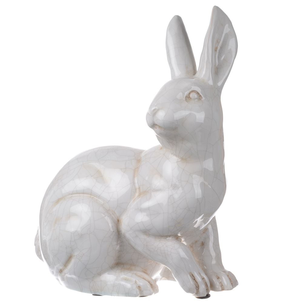 White Glossy Ceramic Bunny Rabbit Sculpture