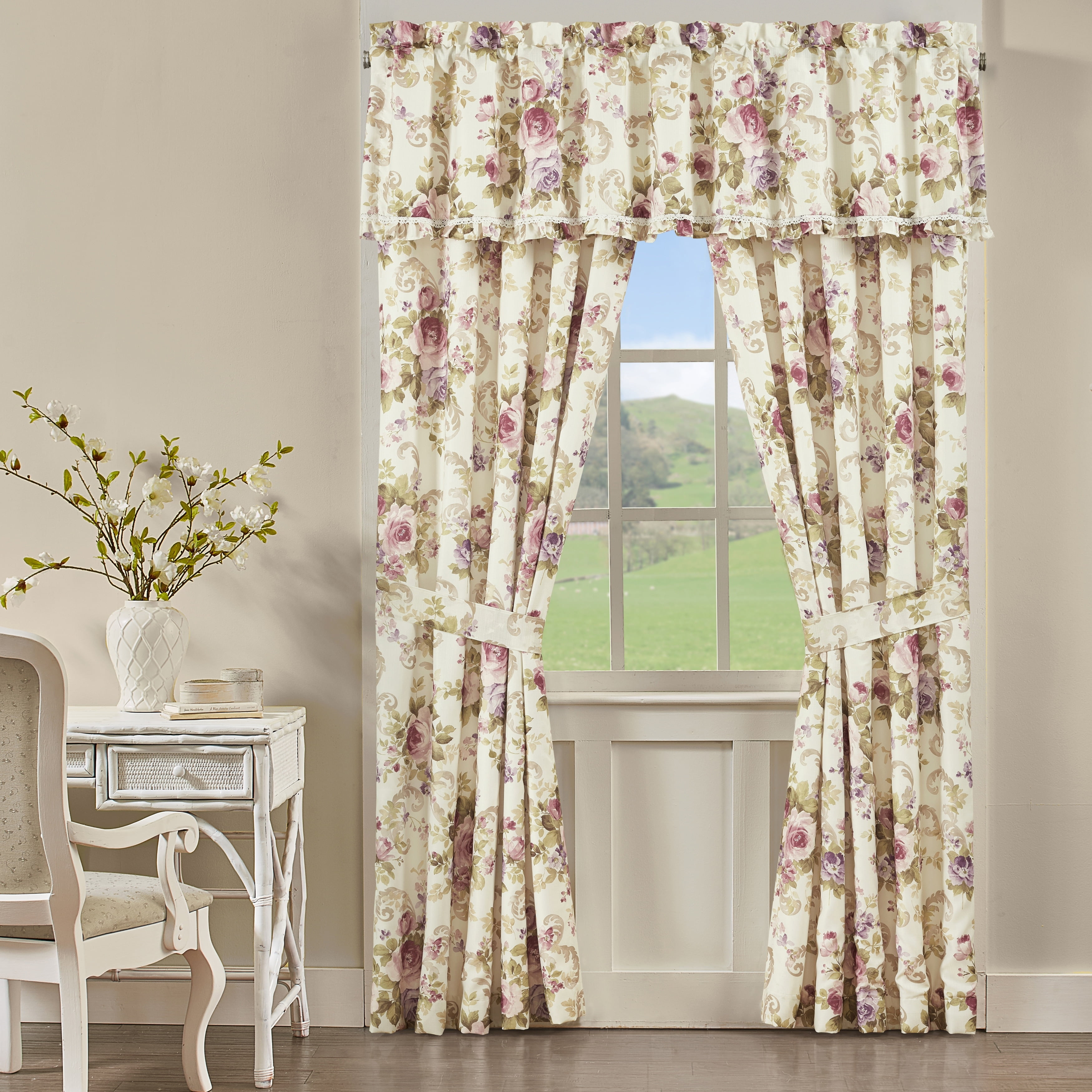 Lavender and Taupe Floral Cotton Window Valance