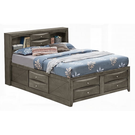 The Gray King Storage Bed with Dimensions 49"H x 80"W x 92"D and Complementary Gray Finish
