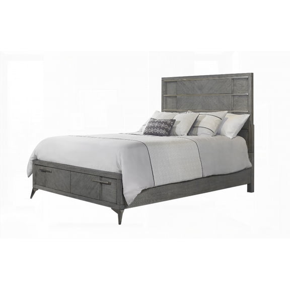 Gray Storage Bed Having 2 Storage Drawers & Book Matched Veneer