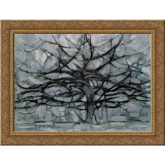 The Gray Tree 24x20 Gold Ornate Wood Framed Canvas Art by Mondrian, Piet