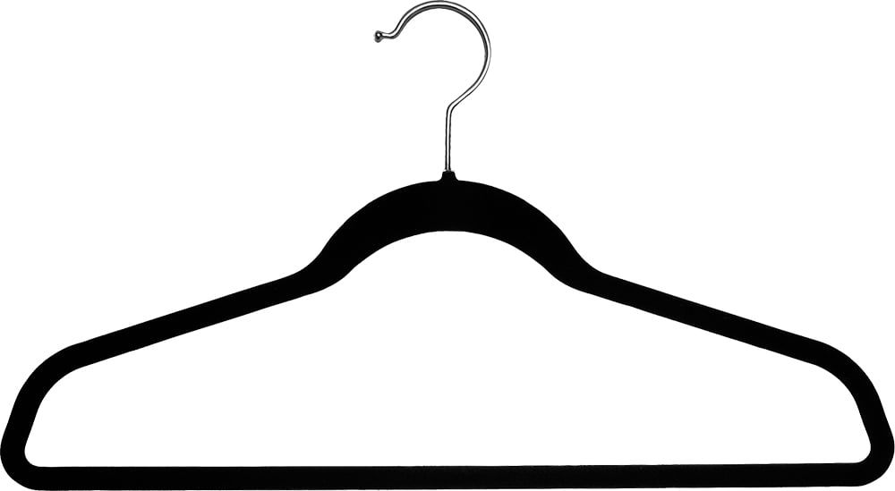 The Great American Hanger Company Black Velvet Flocked Slimline Suit Hanger w/Fixed Pant Bar box of 25