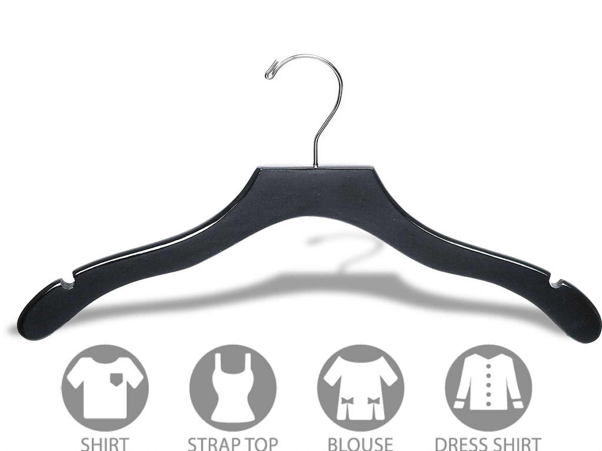 The Great American Hanger Company Black Wavy Top Hanger with Notches, Box of 50 Flat Hangers with Notches and Chrome Swivel Hook
