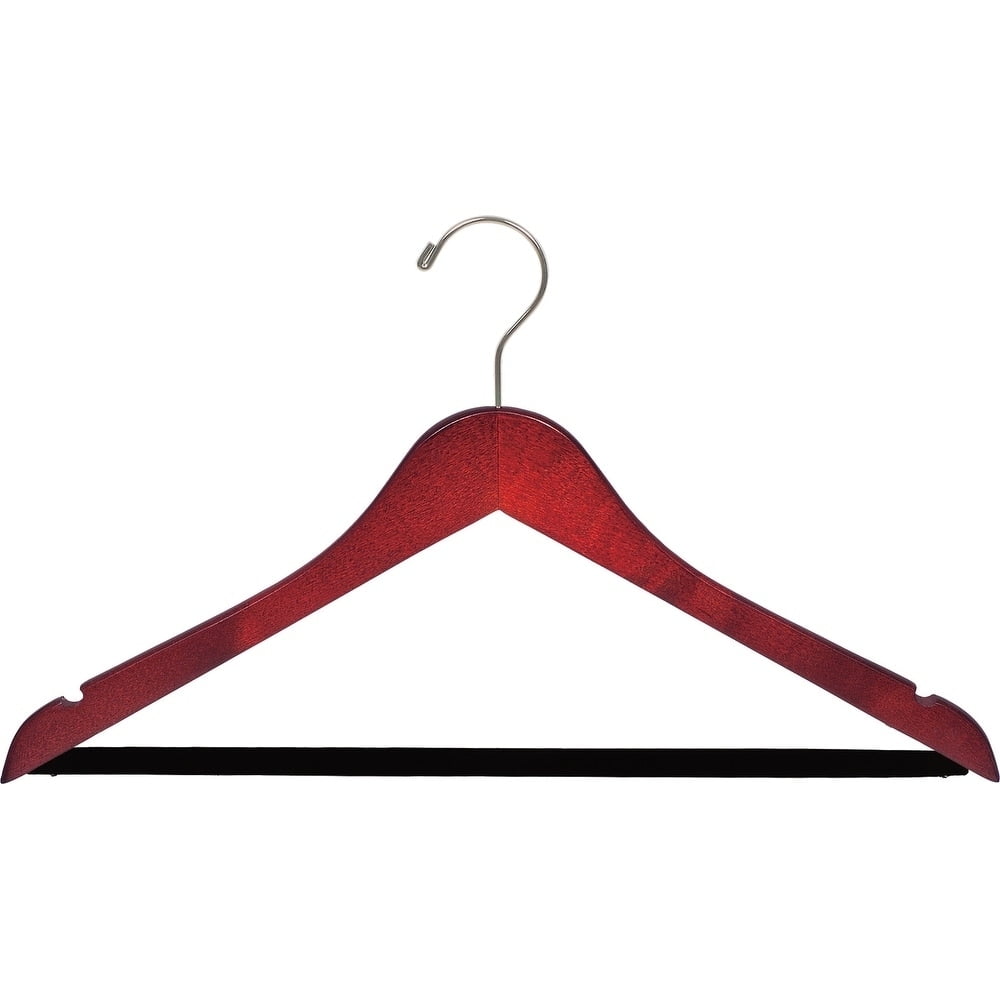 Cherry Finish Wooden Suit Hanger with Black Velvet Non-Slip Bar