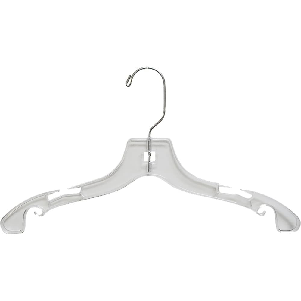 Clear Plastic Junior Top Hanger, Small 14 inch Space Saving Teen hangers with Notches and 360 Degree Chrome Swivel Hook (Set of 50) by International Hanger
