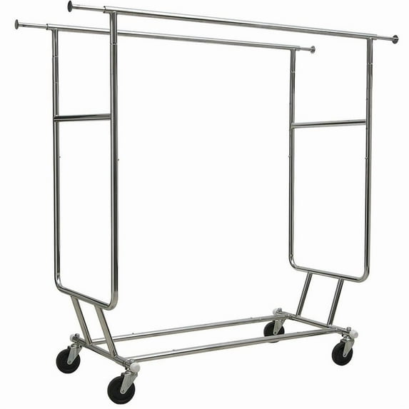 The Great American Hanger Company Collapsible Double Bar Chrome Garment Rack, Commerical Grade Rolling Garment Rack with Adjustable Height & Length,