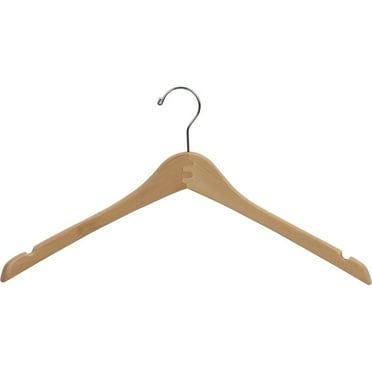 The Great American Hanger Company Curved Wooden Top Hanger with Natural Finish, 1/2 Inch Thick Hangers with Chrome Swivel Hook & Notches For Hanging