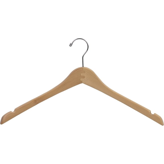 The Great American Hanger Company Curved Wooden Top Hanger with Natural Finish, 1/2 Inch Thick Hangers with Chrome Swivel Hook & Notches For Hanging