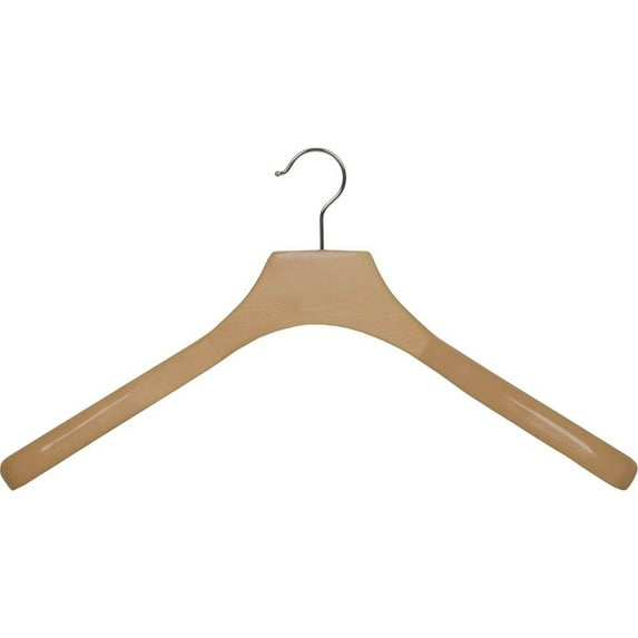 The Great American Hanger Company Deluxe Wooden Coat Hanger with Natural Finish and Chrome Swivel Hook, Contoured Hangers with 2 Inch Shoulders box of