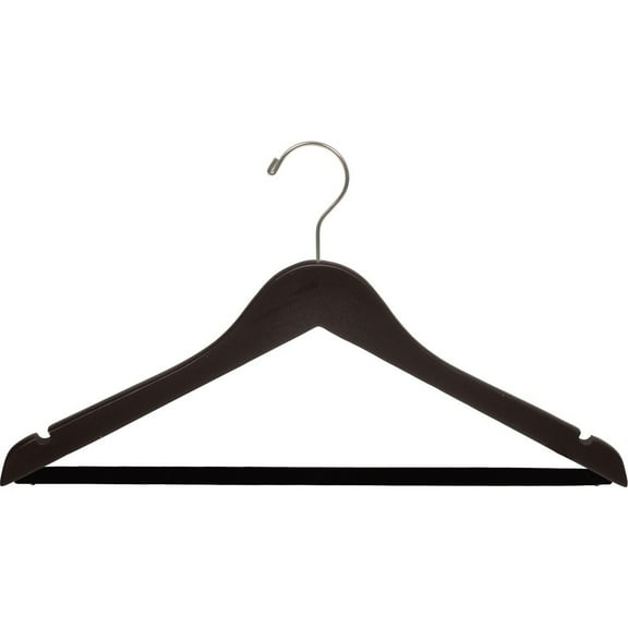 Wood Suit Hanger w/ Velvet Non-Slip Bar, Box of 50, 17 Inch Flat Wooden Hangers w/ Espresso Finish & Brushed Chrome Hook & Notches for Shirt Dress or Pants by International Hanger