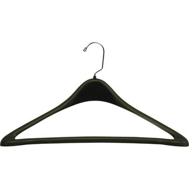 The Great American Hanger Company Extra Large Black Plastic Suit Hanger with Fixed Pant Bar, Curved 19 Inch Hangers with Chrome Swivel Hook