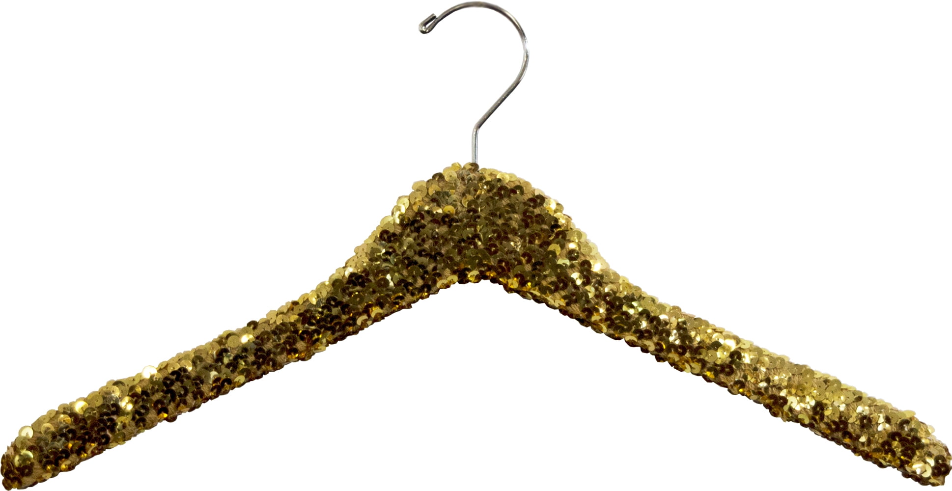 International Hanger Curved Gold Sequined Solid Wood Top Hanger, 360-Degree Swivel Hook, Decorative Sequin Covered Wooden Hanger for Shirts, Jackets, Dresses, Bridal - 1 Pack
