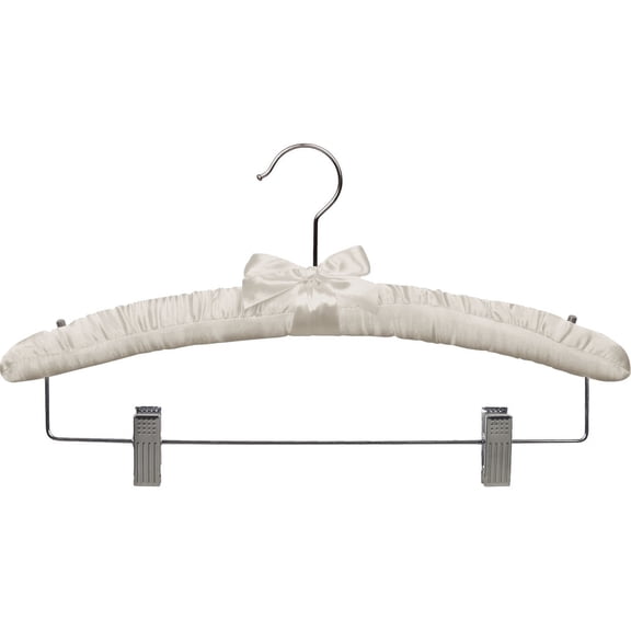 The Great American Hanger Company Ivory Satin Combo Hanger with Adjustable Cushion Clips, Padded Wood Hangers with Chrome Swivel Hook & Studs for