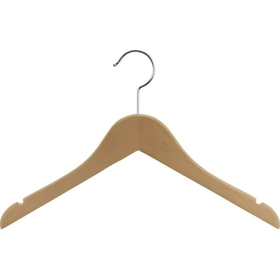 The Great American Hanger Company Wooden Junior Top Hanger with Natural Finish, Flat 14 inch Space Saving Wood hangers with Notches & Chrome Swivel