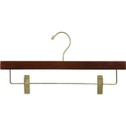 The Great American Hanger Company Wooden Pant Hanger with Walnut Finish and Adjustable Cushion Clips, Flat Wood Bottom Hangers with Brass Swivel Hook