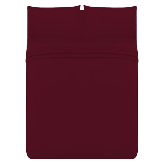 The Great American Store 1800 Series - 4 PC Brushed Microfiber Waterbed Sheet Set - 15" Deep Pocket Attached (Solid, Burgundy , Super Single )