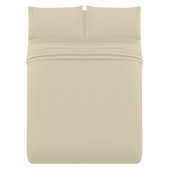 The Great American Store 1800 Series - 4 PC Brushed Microfiber Waterbed Sheet Set - 15" Deep Pocket Attached (Solid, Ivory , Super Single )