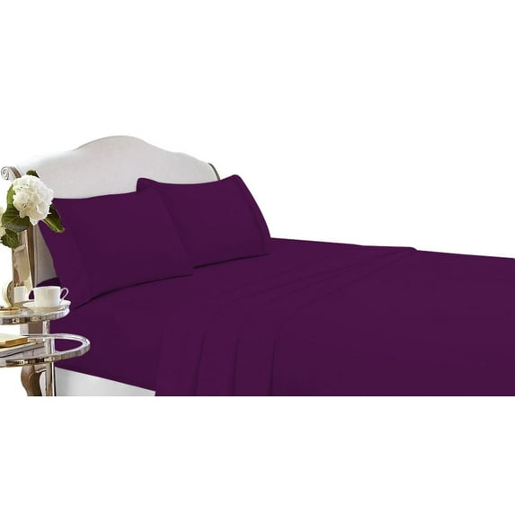 The Great American Store- 1800 Series Brushed Microfiber Attached Waterbed Sheet Set WITH POLE INSERT 25 Inch Deep Pocket Super Single Size - Wrinkle, Fade & Stain Resistant, Solid Purple