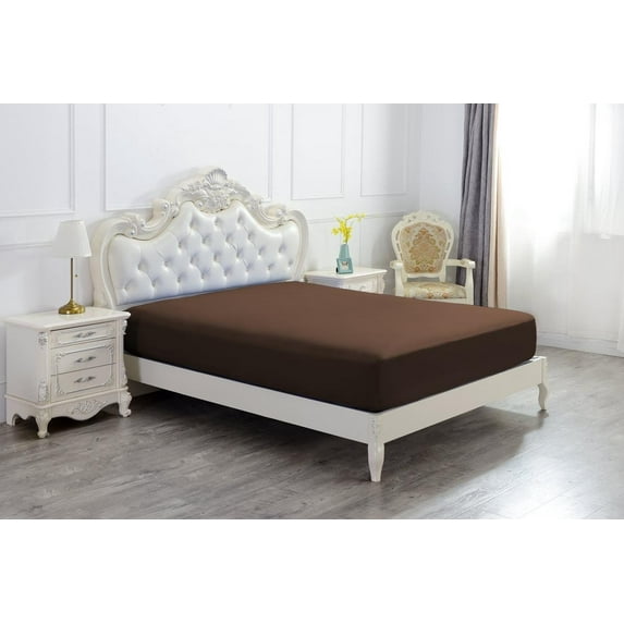 The Great American Store 1PC Solid Fitted Sheet - 1800 Series Brushed Microfiber 23 Inch Deep Deep Pocket - Wrinkle, Fade, Stain Resistant - Hypoallergenic - Cal King Size Solid Chocolate
