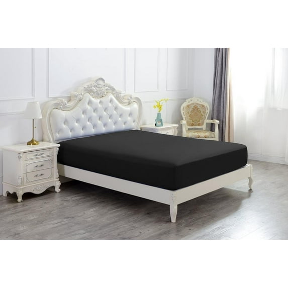 The Great American Store 1PC Solid Fitted Sheet - 1800 Series Brushed Microfiber 24 Inch Deep Deep Pocket - Wrinkle, Fade, Stain Resistant - Hypoallergenic - Twin Size Solid Black