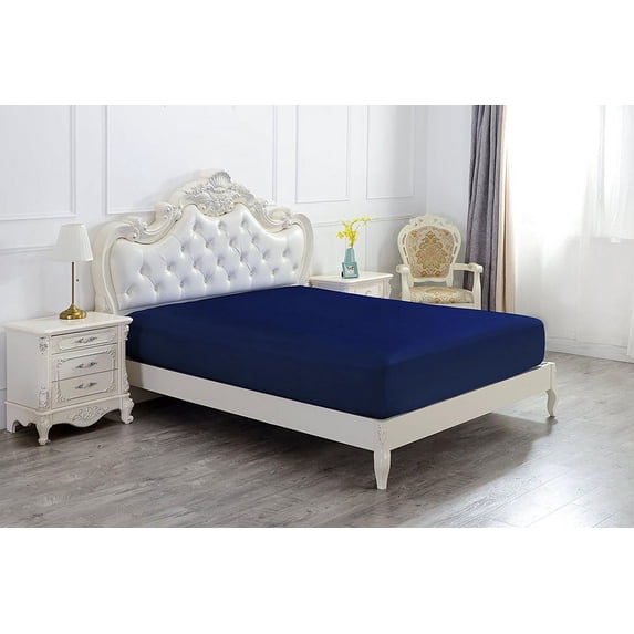The Great American Store 1PC Solid Fitted Sheet - 1800 Series Brushed Microfiber 26 Inch Deep Deep Pocket - Wrinkle, Fade, Stain Resistant - Hypoallergenic - Cal King Size Solid Navy Blue