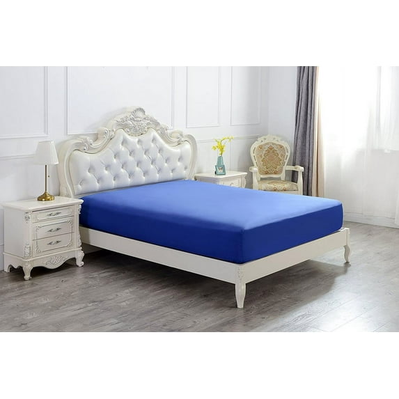 The Great American Store 1PC Solid Fitted Sheet - 1800 Series Brushed Microfiber 27 Inch Deep Deep Pocket - Wrinkle, Fade, Stain Resistant - Hypoallergenic - Full Size Solid Royal Blue
