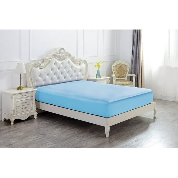 The Great American Store 1PC Solid Fitted Sheet - 1800 Series Brushed Microfiber 28 inch Deep Deep Pocket - Wrinkle, Fade, Stain Resistant - Hypoallergenic - Queen Size Solid Blue