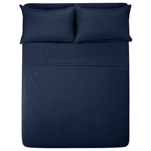 The Great American Store- 4PC (Full, Stripe Navy Blue) 15 Inch Deep Sheet Set, 600 TC Luxurious Cotton - Easy Care, Fade, Shrink and Wrinkle Resistant Bedding Sheet Set