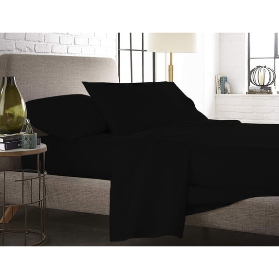 The Great American Store- 4PC (King, Solid Black) 14 Inch Deep Sheet Set, 1800 Series Double Brushed Microfiber - Easy Care, Fade, Shrink and Wrinkle Resistant Bedding Sheet Set