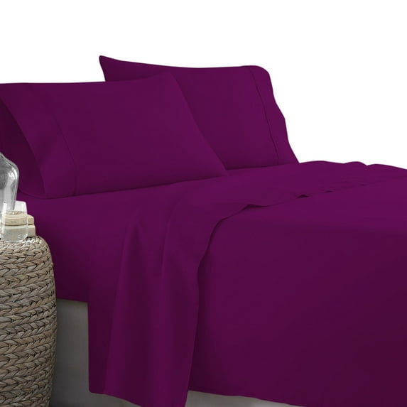 The Great American Store- 4PC Sheet Set (King, Solid Purple) 30 Inch Deep, 1800 Series Double Brushed Microfiber - Easy Care, Fade, Shrink and Wrinkle Resistant