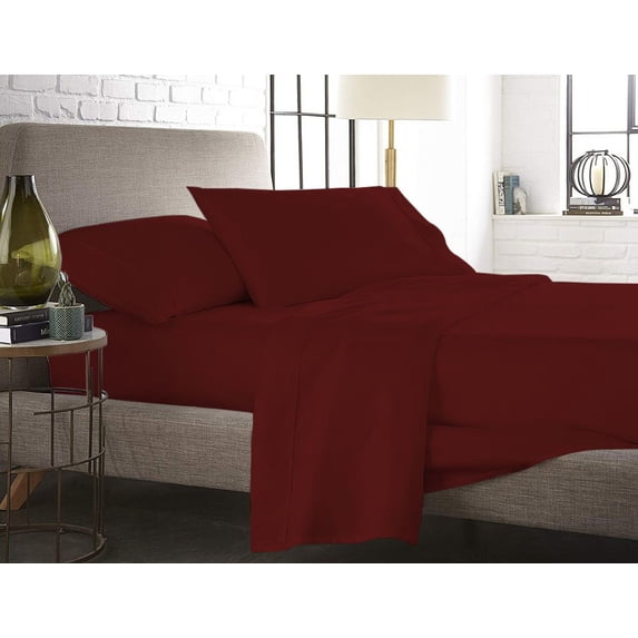 The Great American Store- 4PC (Twin XL, Solid Burgundy) 30 Inch Deep Sheet Set, 600 TC Luxurious Cotton - Easy Care, Fade, Shrink and Wrinkle Resistant Bedding Sheet Set