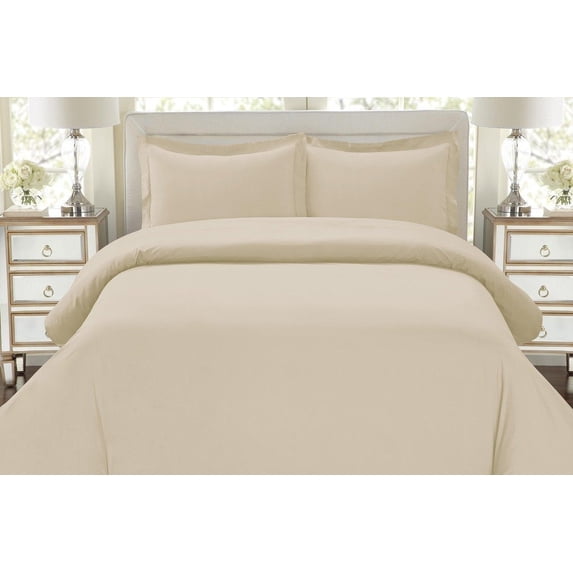 The Great American Store 600 Thread Count 100% Cotton Solid 3PC Duvet Set (Full/Queen, Ivory) Soft Duvet Cover Matching 2 Pillow Shams Hotel Quality Hypoallergenic Wrinkle and Fade Resistant