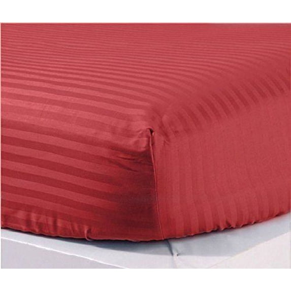 The Great American Store- 600 Thread Count 100% Egyptian Cotton 1 PC Fitted Sheet / Bottom Sheet 18 Inch Deep Pocket (Stripe Burgundy, Twin) - ALL ROUND ELASTIC FOR PERFECT FIT
