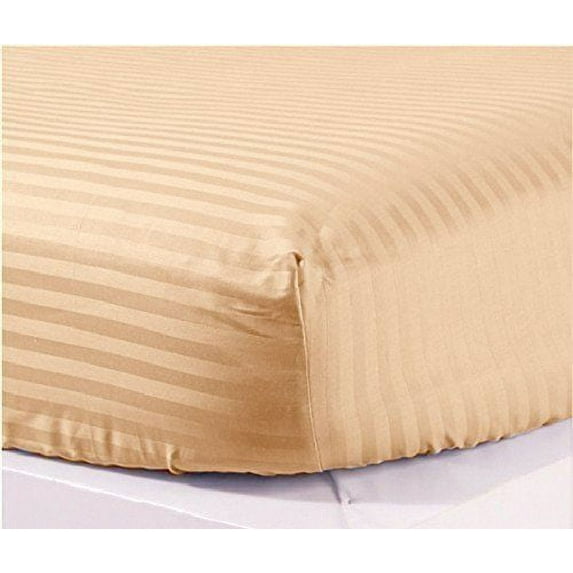 The Great American Store- 600 Thread Count 100% Egyptian Cotton 1 PC Fitted Sheet / Bottom Sheet 24 Inch Deep Pocket (Stripe Beige, Expanded Queen) - ALL ROUND ELASTIC FOR PERFECT FIT