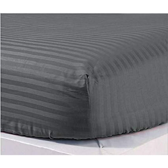 The Great American Store- 600 Thread Count 100% Egyptian Cotton 1 PC Fitted Sheet / Bottom Sheet 24 Inch Deep Pocket (Stripe Dark Grey, Twin) - ALL ROUND ELASTIC FOR PERFECT FIT