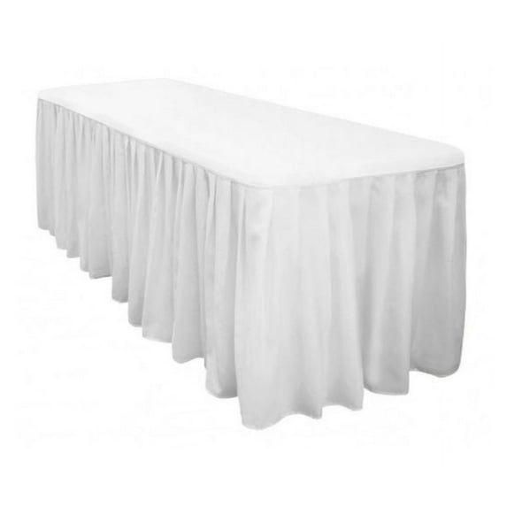The Great American Store Polyester 4ft Rectangle Fitted White Tablecloth With Pleated Table Skirt for Party, Banquet, Wedding Tablecloths (L48"x W24"x H28")