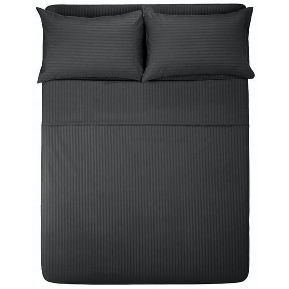 The Great American Store- Queen Size Attached Waterbed Sheets With 10 Inch Extra Deep Stripe Black - 600 TC Cotton - Soft & Comfortable, Bed Sheets For Waterbed